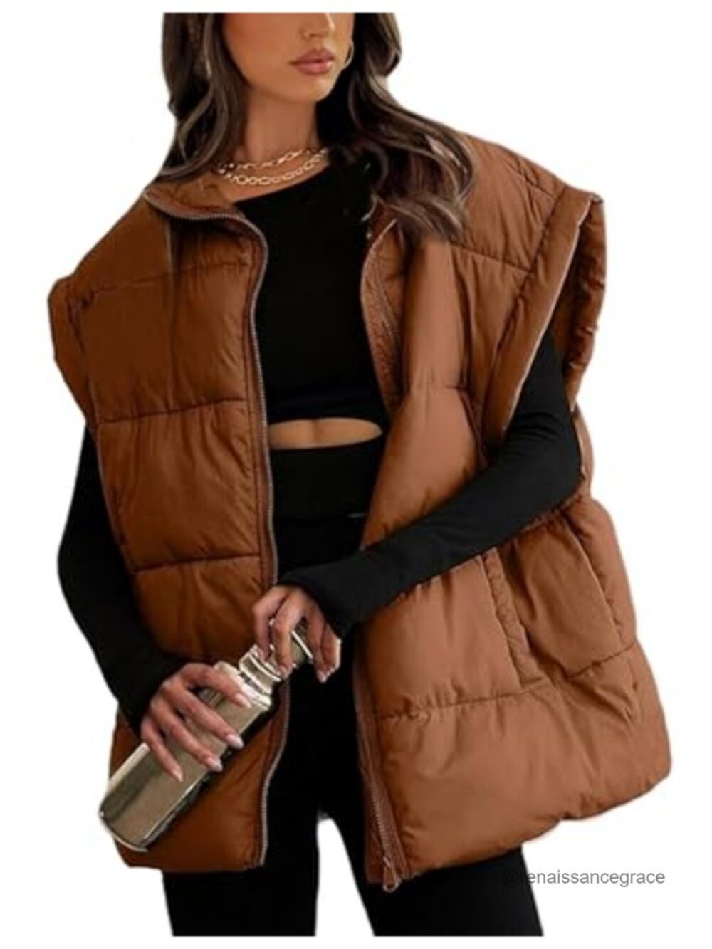 Oversized Quilted Puffer Vest Lightweight Zip Up Sleeveless Padded Jacket